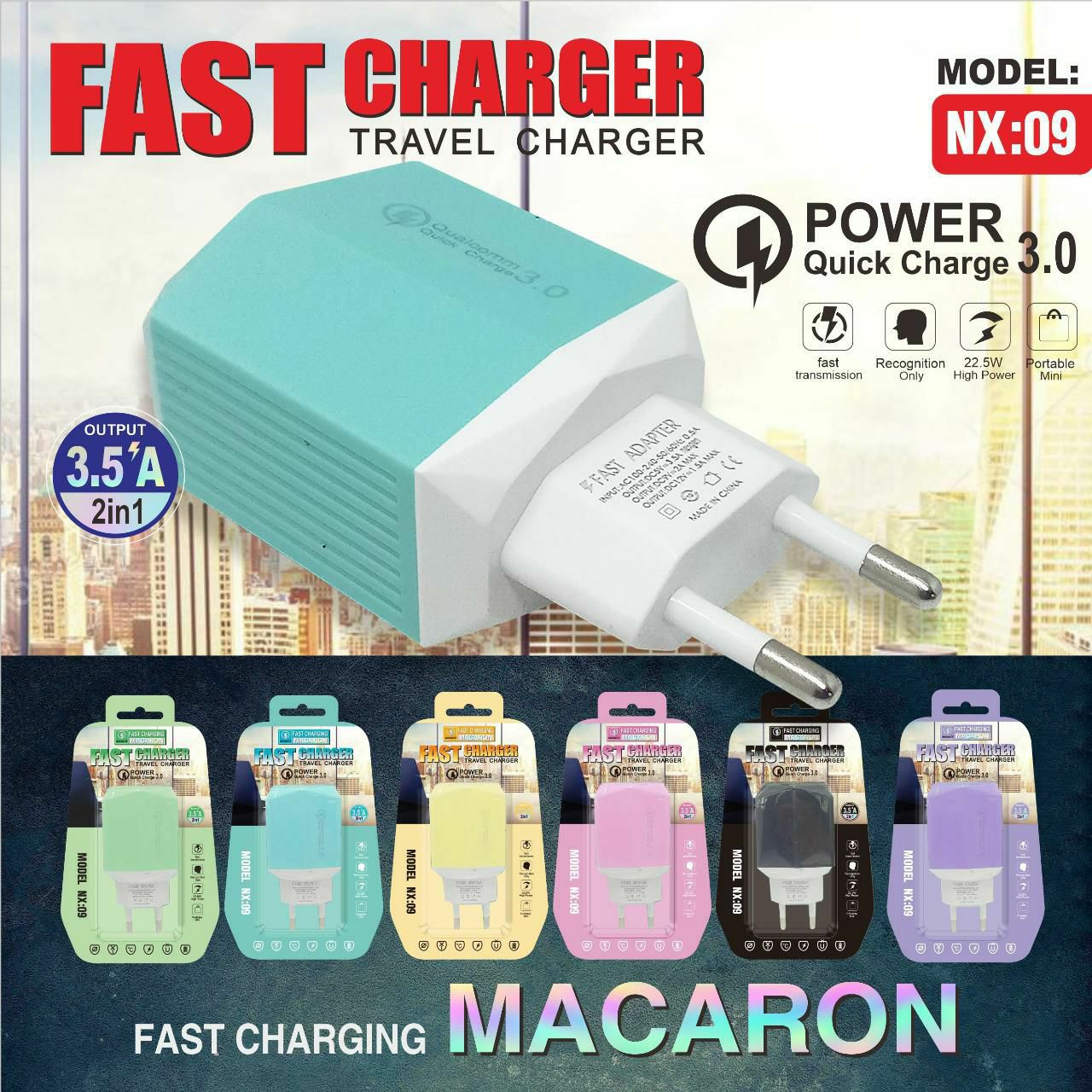 BATOK CHARGER MACARON MODEL NX-09 QUALCOM 3.0